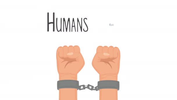 Animación de derechos humanos con las manos esposadas — Vídeos de Stock