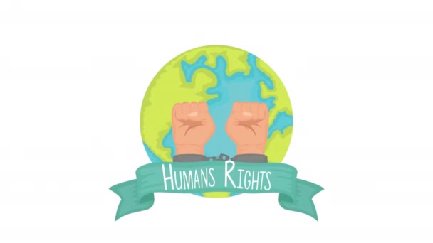 Анимация по правам человека с наручниками на руках — стоковое видео