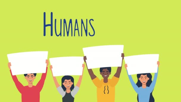 Mensenrechten animatie met diversiteit mensen — Stockvideo
