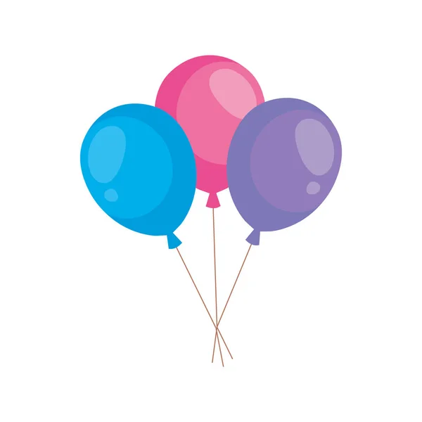 Balonlar helyum dekorasyonu izole edilmiş simge — Stok Vektör