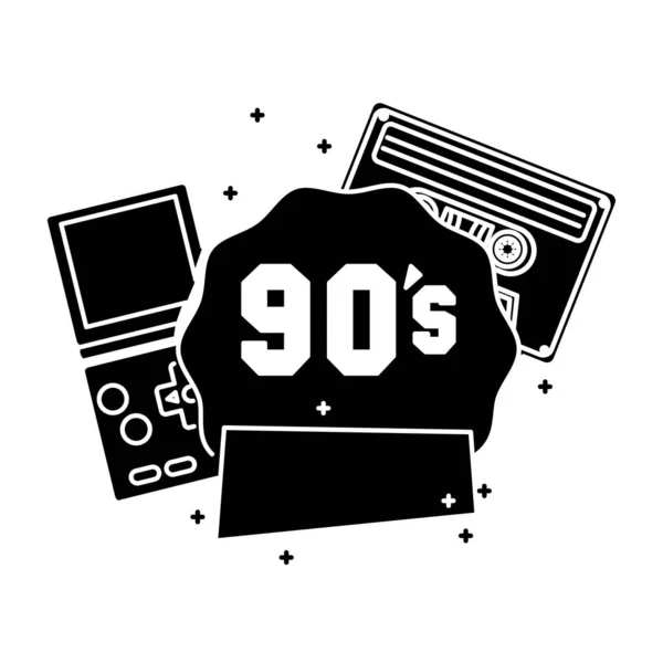 Maniglia del videogioco con cassette stile anni novanta — Vettoriale Stock