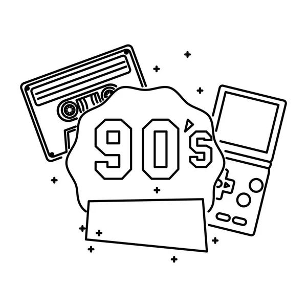 Maniglia del videogioco con cassette stile anni novanta — Vettoriale Stock