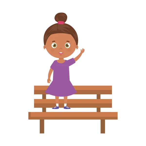 Мила маленька дівчинка на ходу в дерев'яному стільці ізольована ікона — стоковий вектор