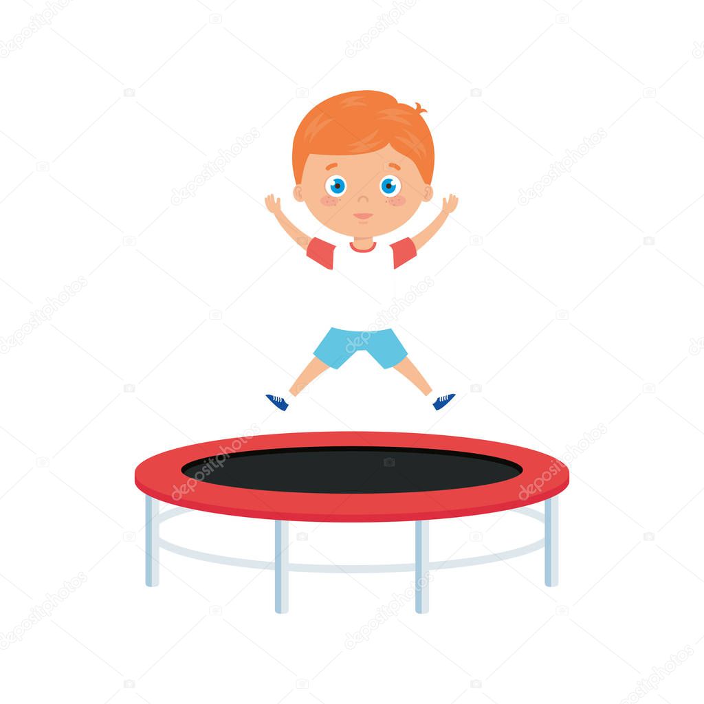 cute little boy in trampoline jump game