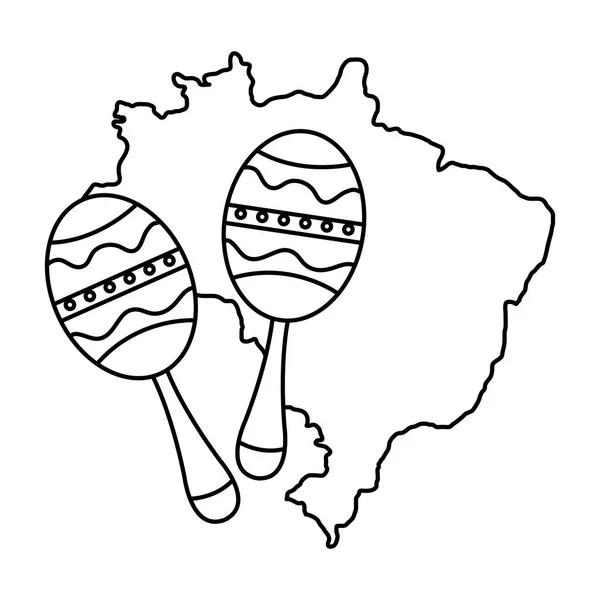 Marakasy z mapą brazylijskiej ikony izolowanej — Wektor stockowy