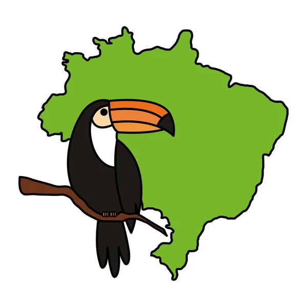 Animal tucán exótico con el mapa de Brasil — Vector de stock