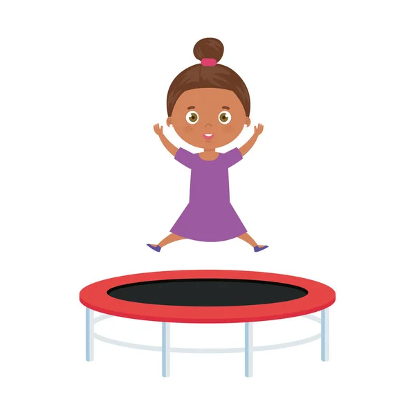 Schattig klein meisje afro in trampoline springen spel — Stockvector
