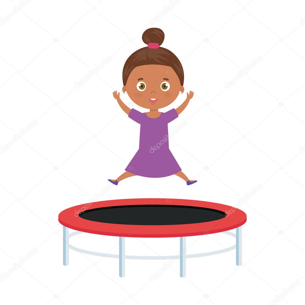 cute little girl afro in trampoline jump game