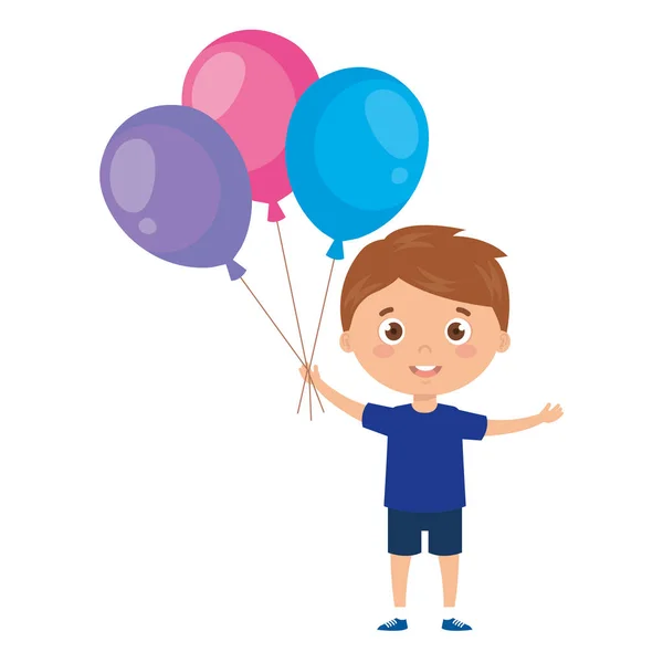 Mignon petit garçon avec ballons hélium — Image vectorielle