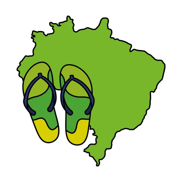 フリップフロップスはブラジルの地図と — ストックベクタ