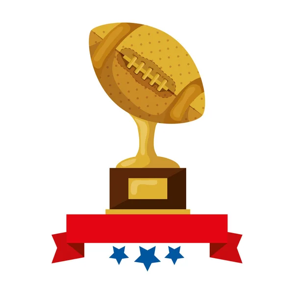 Pelota trofeo de fútbol americano con cinta y estrellas — Vector de stock