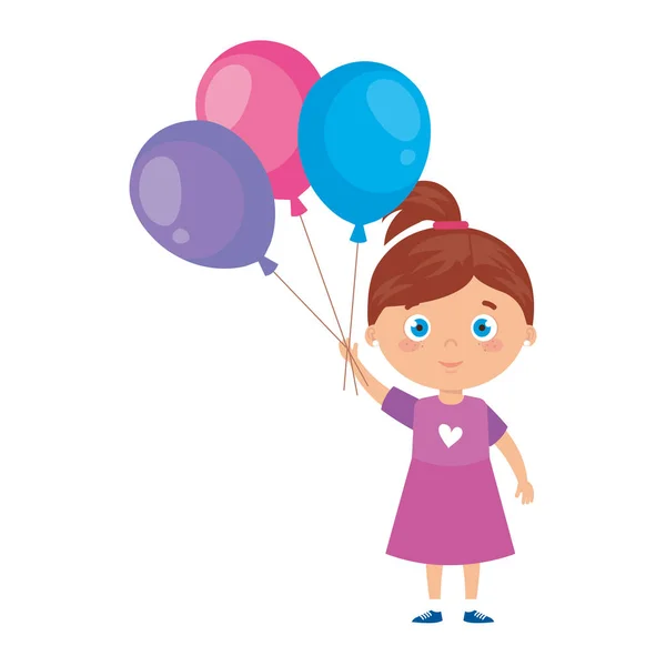 Roztomilá holčička s balónky helium — Stockový vektor