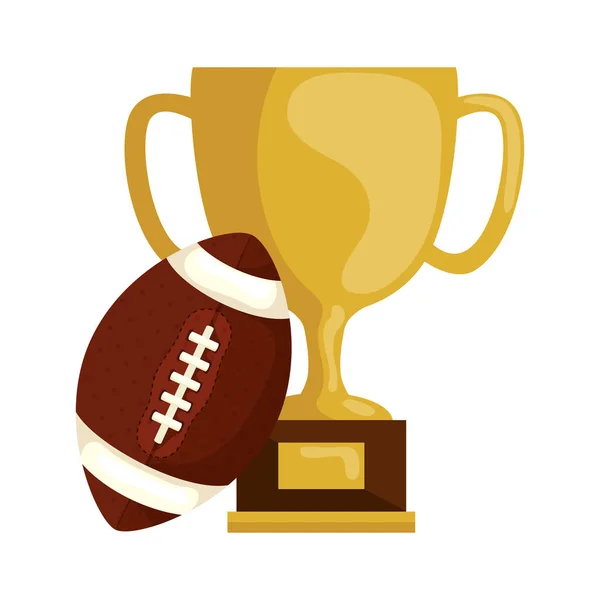 Coppa trofeo con palla football americano icona isolata — Vettoriale Stock