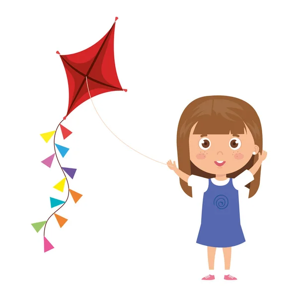 Cute little girl with kite isolated icon — 스톡 벡터