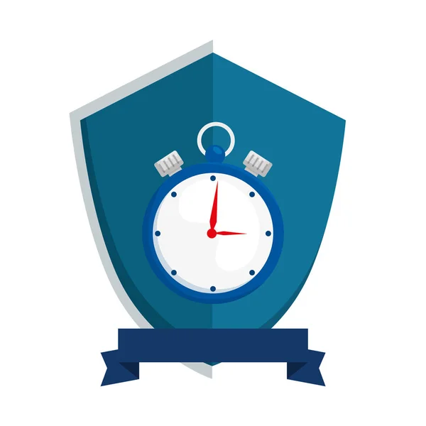 Chronometer time in shield isolated icon — Stock Vector