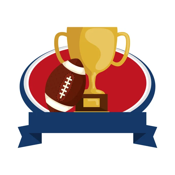 Casque de football américain avec trophée et ruban — Image vectorielle