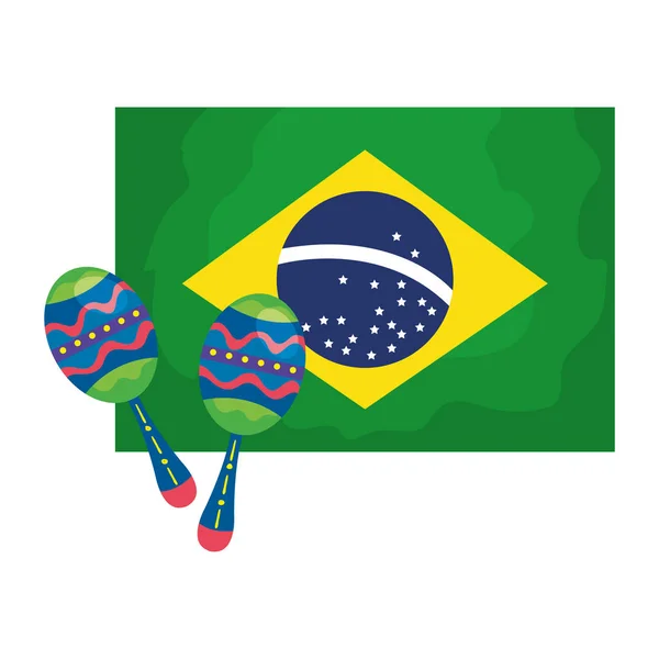 Marakasy z flagą brazylijską izolowana ikona — Wektor stockowy