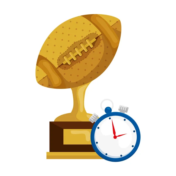 Bal amerikaanse voetbal trofee met chronometer — Stockvector