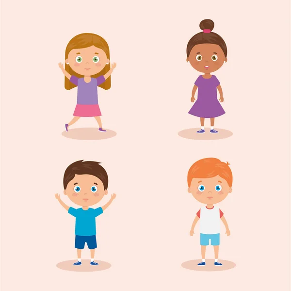 Grupo de lindos niños pequeños personajes avatar — Archivo Imágenes Vectoriales