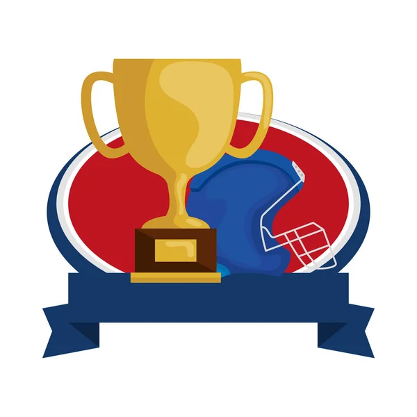 Amerikan futbol kaskı ve kurdeleli kupa izole edilmiş ikon. — Stok Vektör