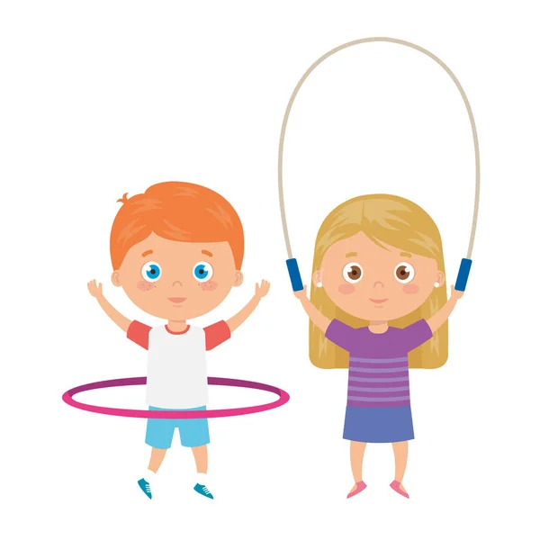 Cute little children with jump rope and hula hula — Stock Vector