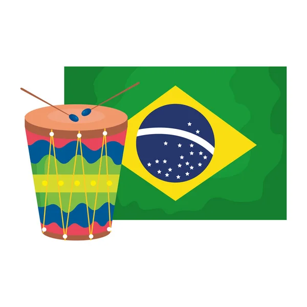 Trommel mit Fahne Brasilien isolierte Ikone — Stockvektor
