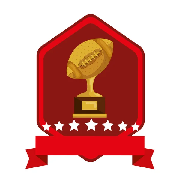 Emblem with ball american football trophy isolated icon — Stock Vector