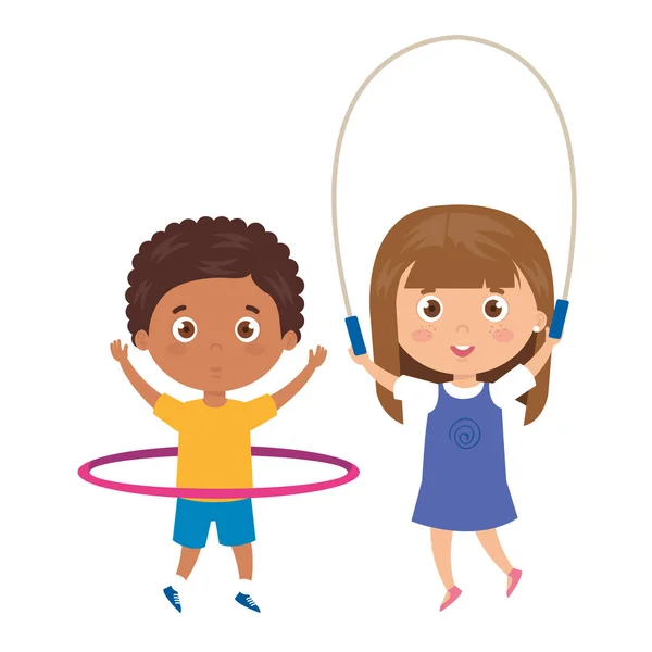 Cute little children with jump rope and hula hula — 스톡 벡터