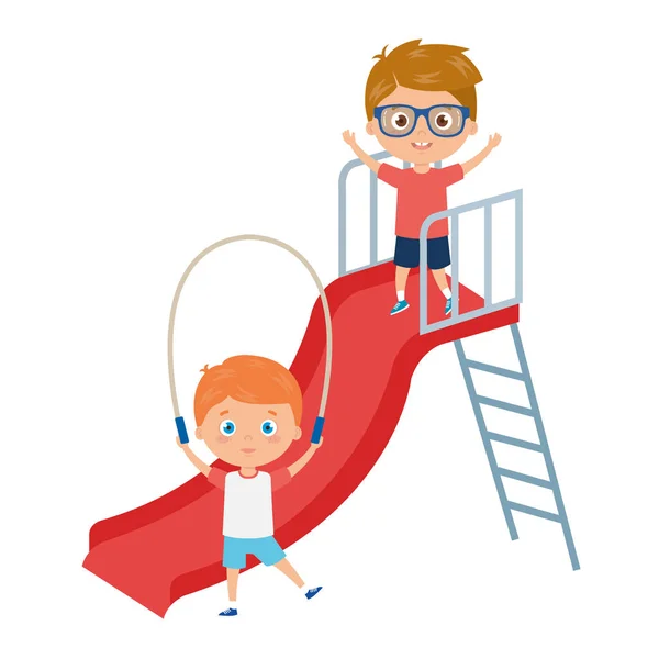 Lindo niños pequeños con diapositiva y cuerda salto — Vector de stock