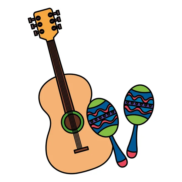 Maracas con instrumentos musicales de guitarra icono aislado — Vector de stock