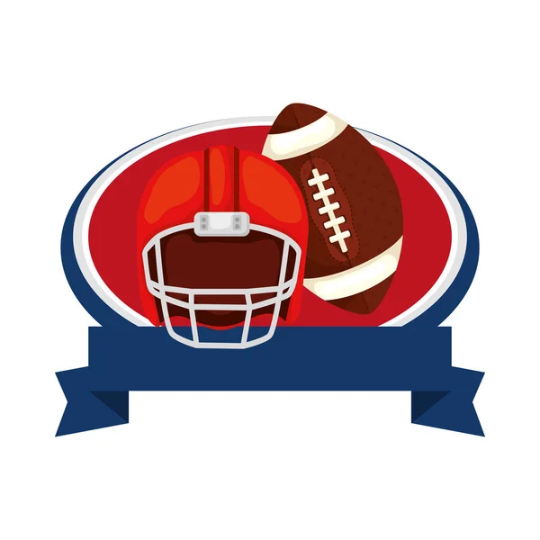 Helmet and ball american football with ribbon isolated icon — 스톡 벡터