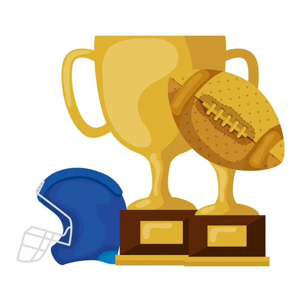 Trofeos y casco de fútbol americano icono aislado — Vector de stock