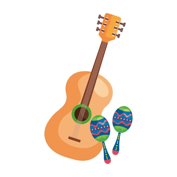 Maracas with guitar musical instruments isolated icon — Stock Vector