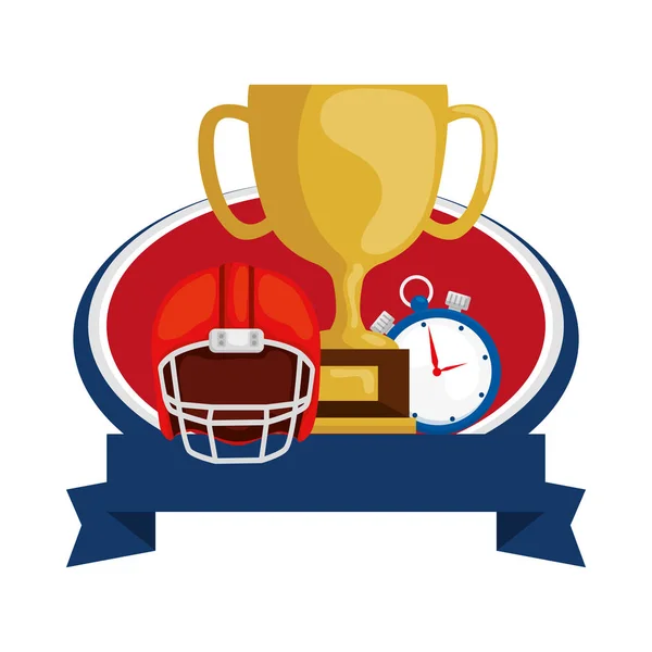 Casque de football américain avec trophée et chronomètre — Image vectorielle