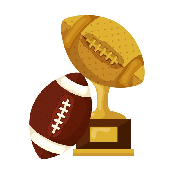 Trofee met bal amerikaanse voetbal geïsoleerde pictogram — Stockvector