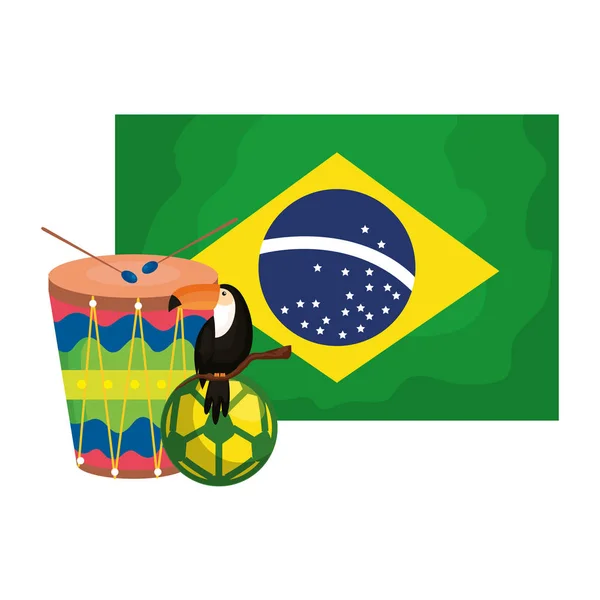 Tucano e ícones com bandeira do brasil —  Vetores de Stock