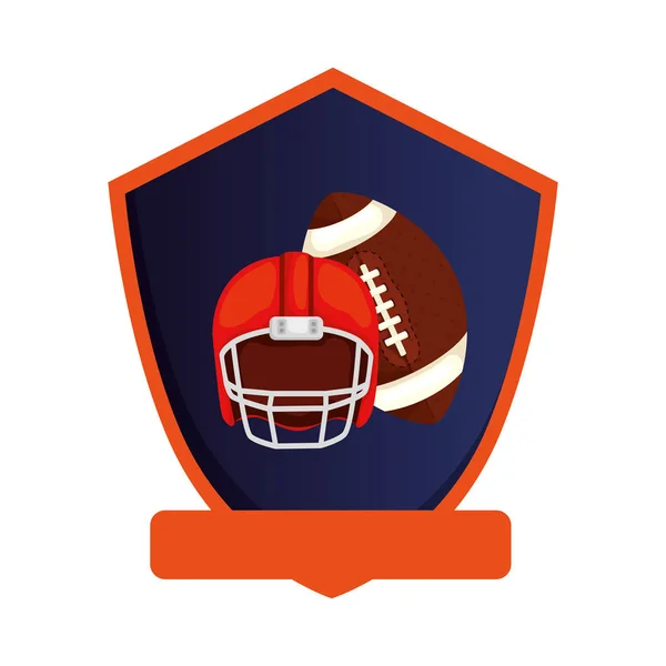 Palla e casco football americano a scudo icona isolata — Vettoriale Stock