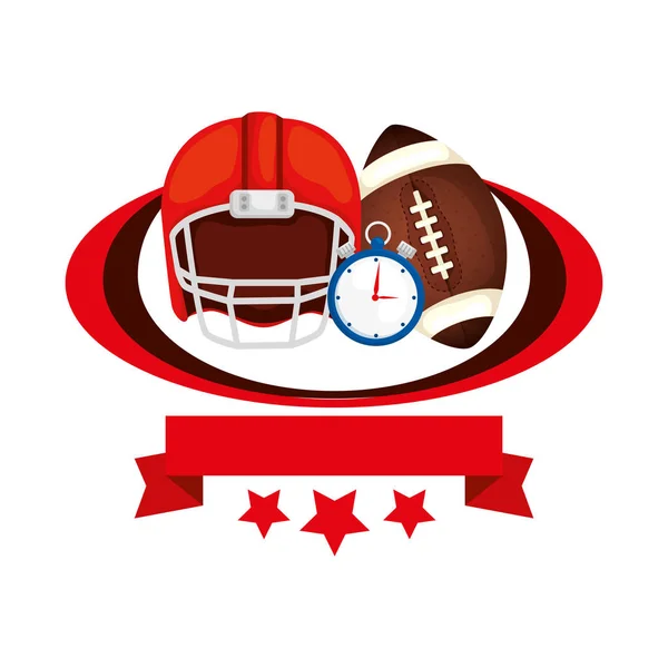 Шлем и мяч американский футбол с лентой и звездами — стоковый вектор