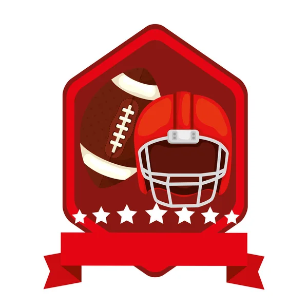 Emblema com capacete e bola ícone isolado futebol americano — Vetor de Stock