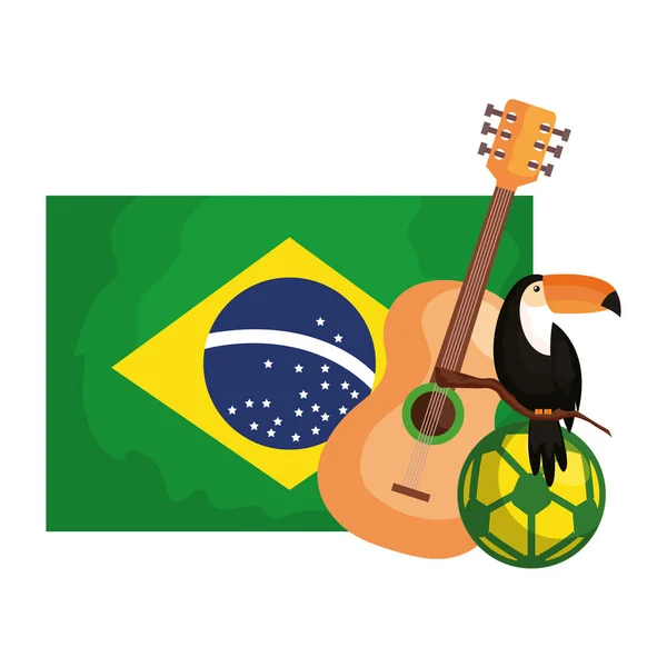 Tukan und Ikonen mit brasilianischer Fahne — Stockvektor