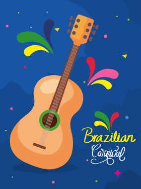 Gitarlı ve dekorasyonlu Brezilya karnavalı afişi