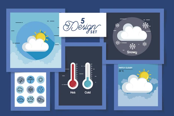 Cinco projetos de previsão meteorológica — Vetor de Stock