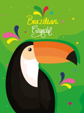Toucan ve dekorasyonlu Brezilya Karnavalı afişi