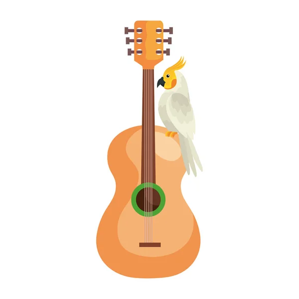 Gitarre mit Papageienvogel isoliert — Stockvektor