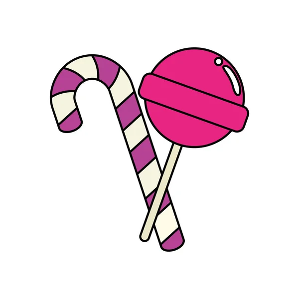 Sweet lollipop with candy cane isolated icon — Stock Vector