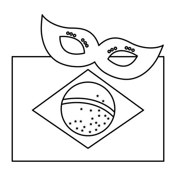 Drapeau du Brésil avec masque carnaval icône isolée — Image vectorielle