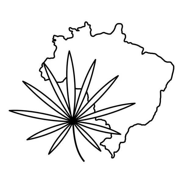 熱帯の葉を持つブラジルの地図 — ストックベクタ