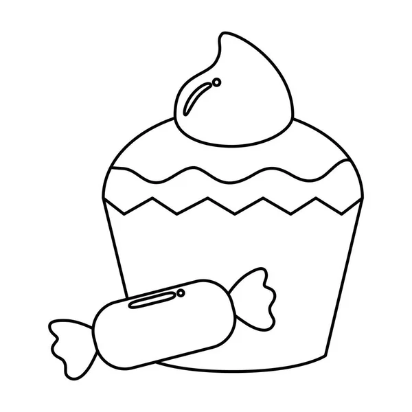 Délicieux cupcake avec bonbons icône isolée — Image vectorielle