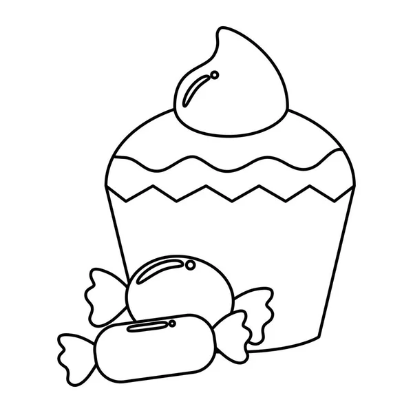 Νόστιμο cupcake με καραμέλες απομονωμένο εικονίδιο — Διανυσματικό Αρχείο