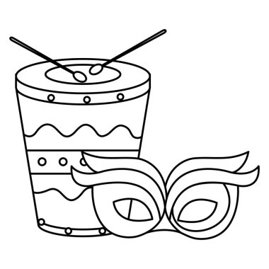 Maskeli karnaval simgesi izole edilmiş davul